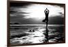 Black And White Picture: Young Woman Practicing Yoga On The Beach At Sunset-De Visu-Framed Art Print
