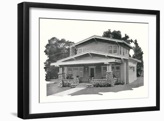 Black and White Rendering of Craftsman Home-null-Framed Art Print
