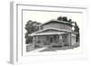 Black and White Rendering of Craftsman Home-null-Framed Art Print
