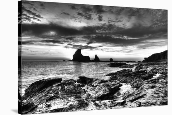 Black and White Rocky Coast-Nish Nalbandian-Stretched Canvas