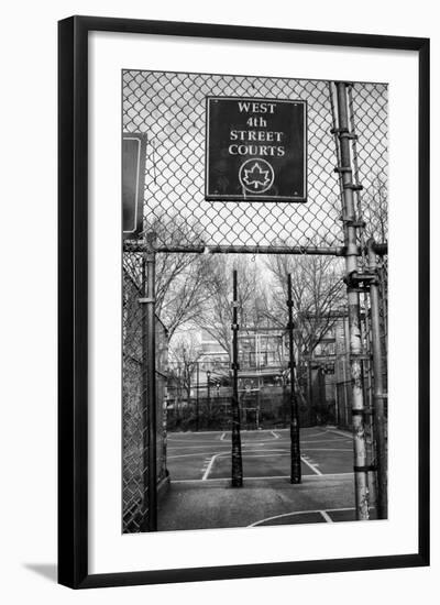 Black and White shot of empty basketball courts at West 4th Street in NYC-null-Framed Photo