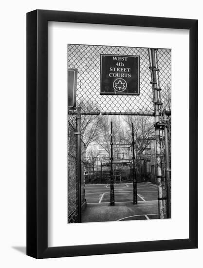 Black and White shot of empty basketball courts at West 4th Street in NYC-null-Framed Photo