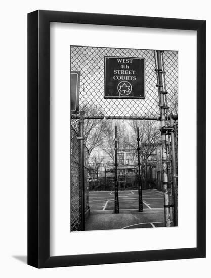 Black and White shot of empty basketball courts at West 4th Street in NYC-null-Framed Photographic Print