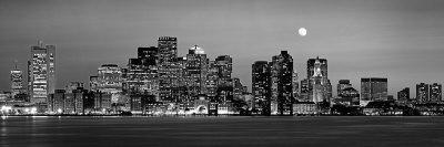 &lsquo;Black and White Skyline at Night, Boston, Massachusetts, USA