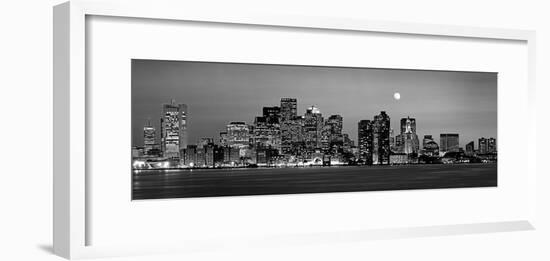 Black and White Skyline at Night, Boston, Massachusetts, USA-null-Framed Photographic Print