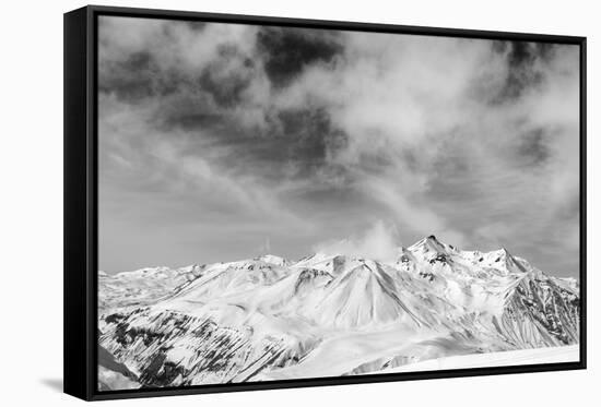 Black and White Snowy Mountains at Wind Day-BSANI-Framed Stretched Canvas