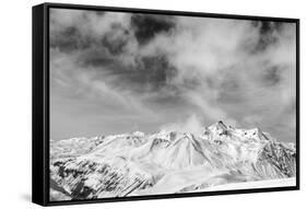 Black and White Snowy Mountains at Wind Day-BSANI-Framed Stretched Canvas