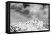 Black and White Snowy Mountains at Wind Day-BSANI-Framed Stretched Canvas