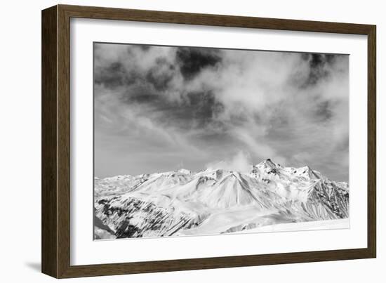 Black and White Snowy Mountains at Wind Day-BSANI-Framed Photographic Print