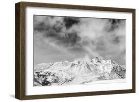 Black and White Snowy Mountains at Wind Day-BSANI-Framed Photographic Print