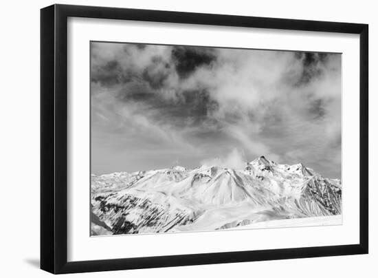 Black and White Snowy Mountains at Wind Day-BSANI-Framed Photographic Print