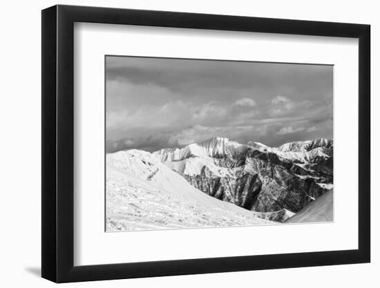 Black and White Snowy Mountains-BSANI-Framed Premium Photographic Print