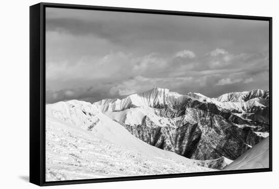 Black and White Snowy Mountains-BSANI-Framed Stretched Canvas