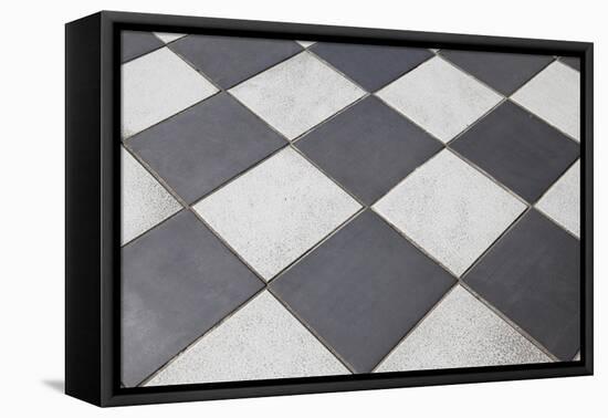 Black And White Tiled Floor-landio-Framed Stretched Canvas