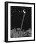 Black and White to the Moon and Back Vector Illustration. Old Town, Night Sky, Stairs to the Moon O-in_dies_magis-Framed Art Print