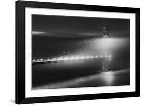 Black And White View Of The Golden Gate Bridge At Night With Silky Low Fog Around The Tower-Joe Azure-Framed Photographic Print