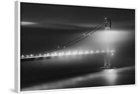 Black And White View Of The Golden Gate Bridge At Night With Silky Low Fog Around The Tower-Joe Azure-Framed Photographic Print