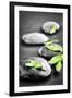 Black and White Zen Stones Submerged in Water with Color Accented Green Leaves-elenathewise-Framed Photographic Print