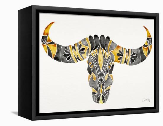 Black and Yellow Water Buffalo Skull-Cat Coquillette-Framed Stretched Canvas
