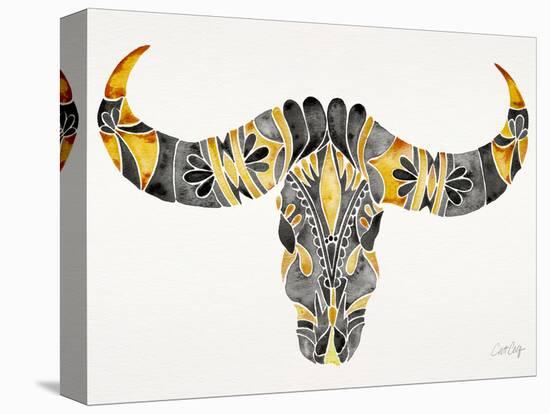 Black and Yellow Water Buffalo Skull-Cat Coquillette-Stretched Canvas