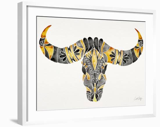 Black and Yellow Water Buffalo Skull-Cat Coquillette-Framed Giclee Print