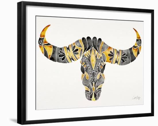 Black and Yellow Water Buffalo Skull-Cat Coquillette-Framed Giclee Print