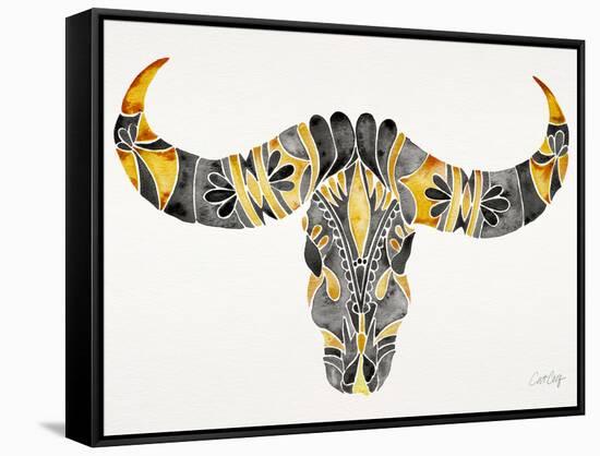 Black and Yellow Water Buffalo Skull-Cat Coquillette-Framed Stretched Canvas