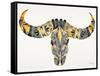 Black and Yellow Water Buffalo Skull-Cat Coquillette-Framed Stretched Canvas