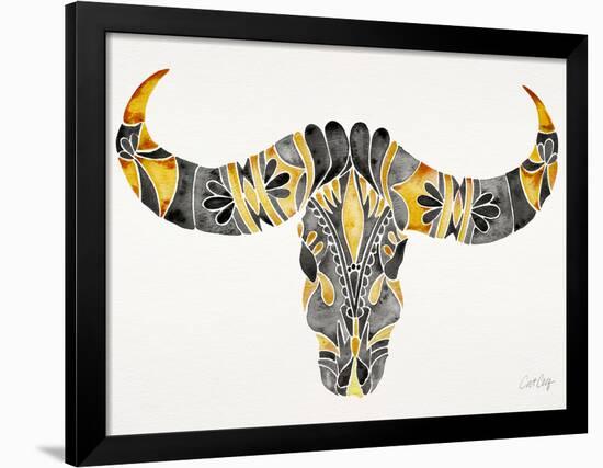 Black and Yellow Water Buffalo Skull-Cat Coquillette-Framed Giclee Print