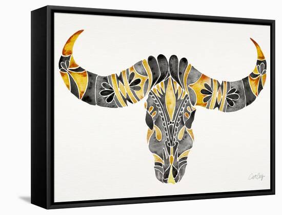 Black and Yellow Water Buffalo Skull-Cat Coquillette-Framed Stretched Canvas