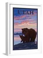 Black Bear and Cub - Utah-Lantern Press-Framed Art Print