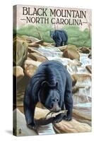 Black Bear Fishing - Black Mountain, North Carolina-Lantern Press-Stretched Canvas