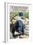 Black Bear Fishing - Black Mountain, North Carolina-Lantern Press-Framed Art Print