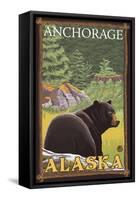 Black Bear in Forest, Anchorage, Alaska-Lantern Press-Framed Stretched Canvas