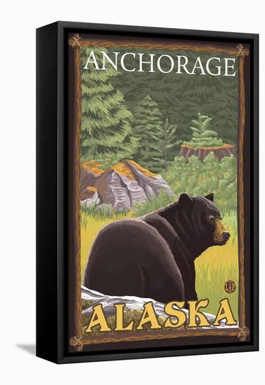 Black Bear in Forest, Anchorage, Alaska-Lantern Press-Framed Stretched Canvas