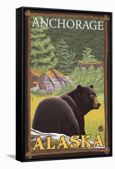 Black Bear in Forest, Anchorage, Alaska-Lantern Press-Framed Stretched Canvas