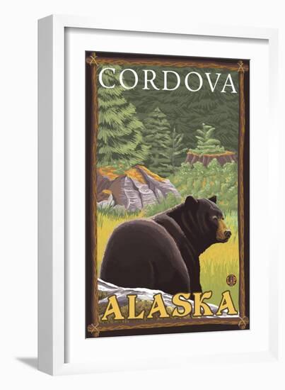 Black Bear in Forest, Cordova, Alaska-Lantern Press-Framed Art Print