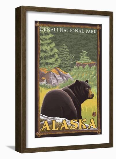 Black Bear in Forest, Denali National Park, Alaska-Lantern Press-Framed Art Print