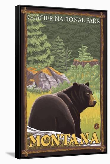 Black Bear in Forest, Glacier National Park, Montana-Lantern Press-Framed Stretched Canvas