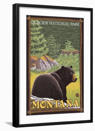 Black Bear in Forest, Glacier National Park, Montana-Lantern Press-Framed Art Print