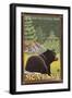 Black Bear in Forest, Glacier National Park, Montana-Lantern Press-Framed Art Print