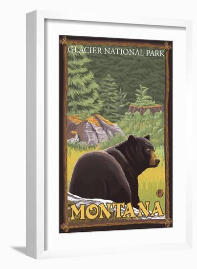 Black Bear in Forest, Glacier National Park, Montana-Lantern Press-Framed Art Print