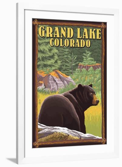 Black Bear in Forest - Grand Lake, Colorado-Lantern Press-Framed Art Print