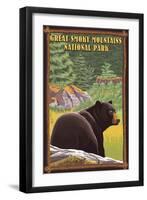 Black Bear in Forest - Great Smoky Mountain National Park, Tennessee-Lantern Press-Framed Art Print