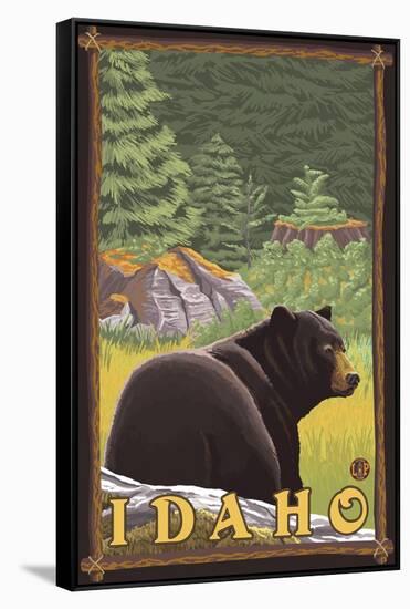 Black Bear in Forest, Idaho-Lantern Press-Framed Stretched Canvas