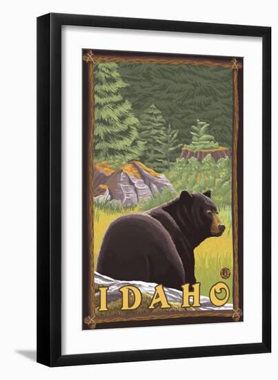 Black Bear in Forest, Idaho-Lantern Press-Framed Art Print