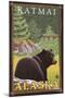 Black Bear in Forest, Katmai, Alaska-Lantern Press-Mounted Art Print