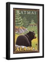 Black Bear in Forest, Katmai, Alaska-Lantern Press-Framed Art Print
