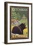 Black Bear in Forest, Ketchikan, Alaska-Lantern Press-Framed Art Print