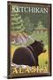 Black Bear in Forest, Ketchikan, Alaska-Lantern Press-Mounted Art Print